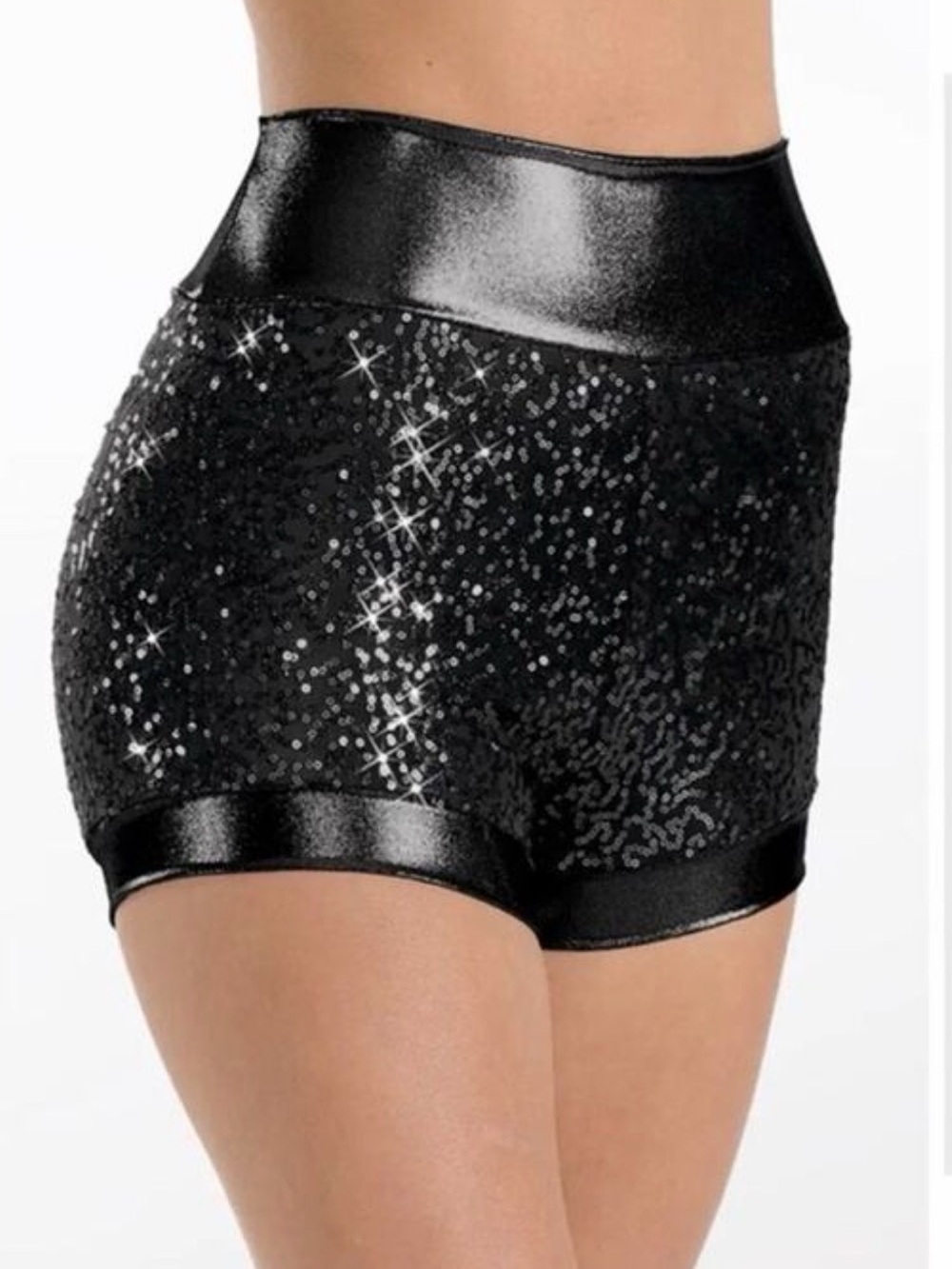 balera Black Sequin High-Waist Performance Shorts